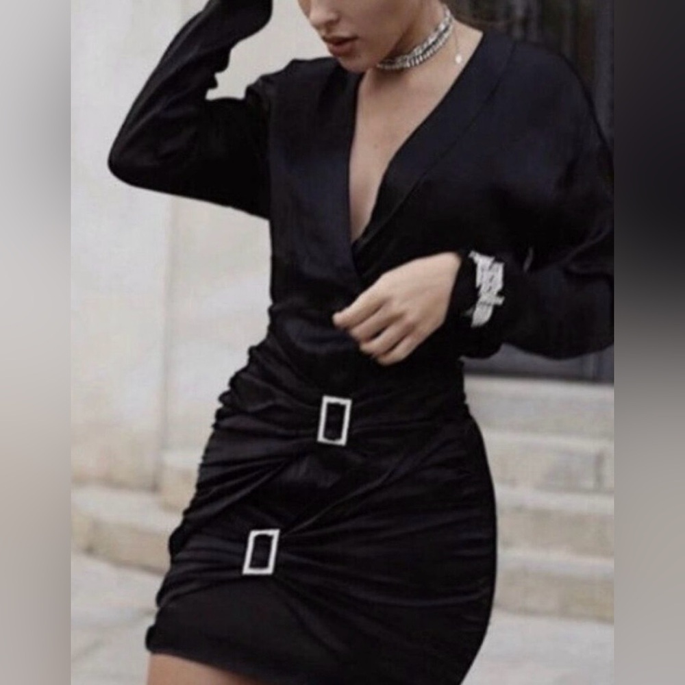 Zara New With Tags Women's Black Blazer Dress With Rhinestones Size XS